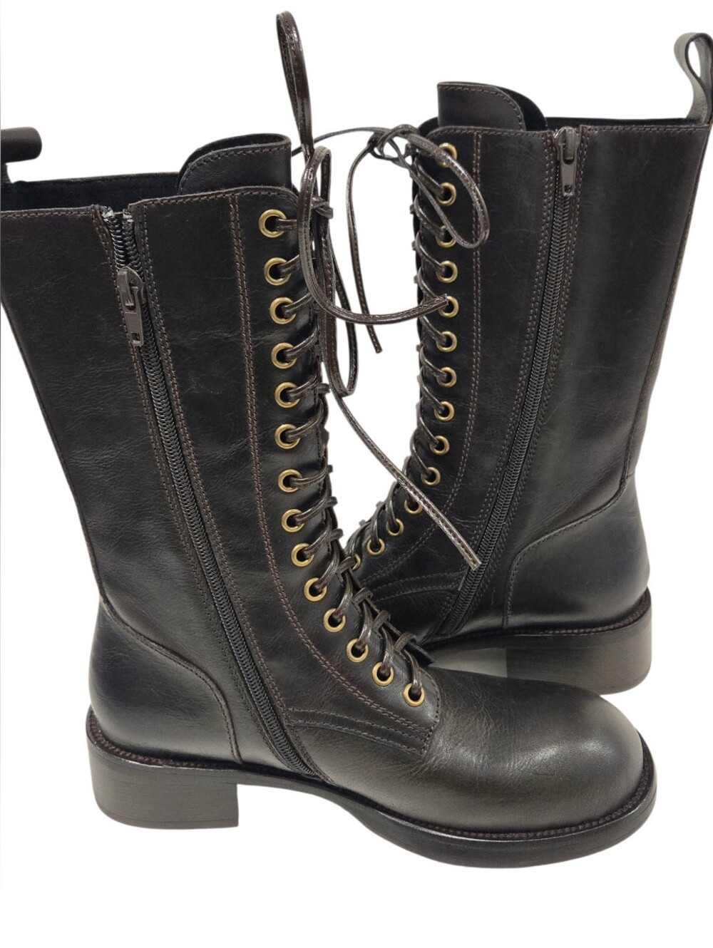 NEW Jeffrey Campbell Gazette Combat Lace -Up Black Lrather Boots  SZ 7